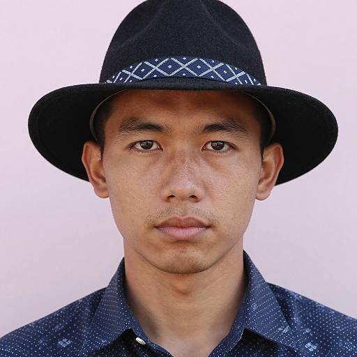 Stylish Man with Hat and Patterned Shirt
