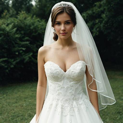 Bride in Elegant White Wedding Dress Outdoors