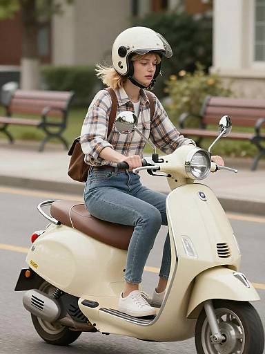 Young Woman Riding Vintage Scooter
