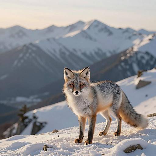 Calm Silver Fox on Snowy Mountain Ridge