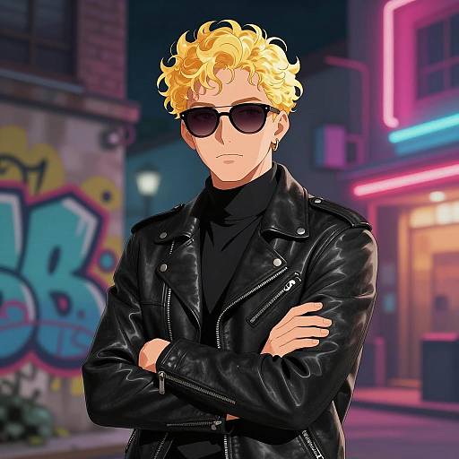 Stylish Man Among Vibrant Urban Graffiti