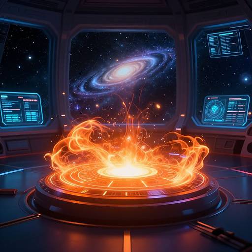 Vibrant Teleportation Pad on Spaceship Bridge