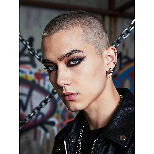 Punk Rock Portrait with Shaved Head and Piercings