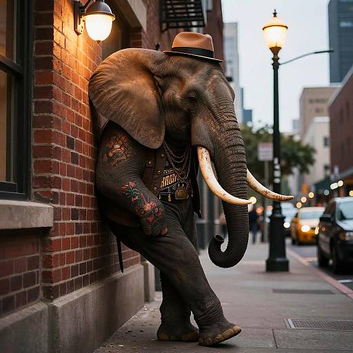 Gangster Elephant in Urban Nightscape