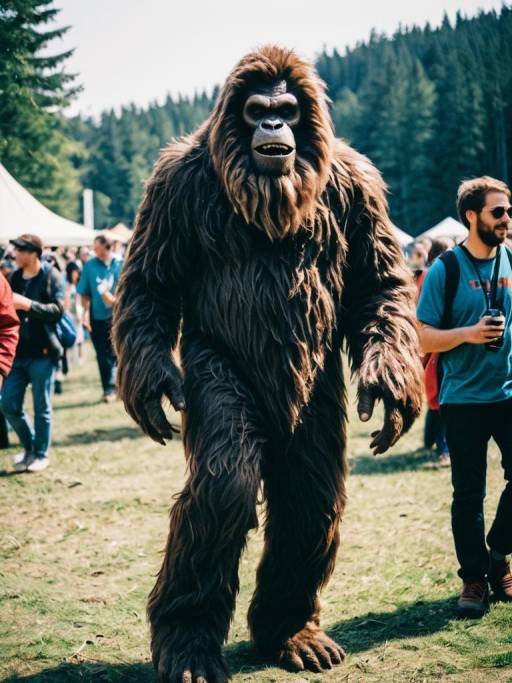 Person in Bigfoot Costume at Outdoor Festival