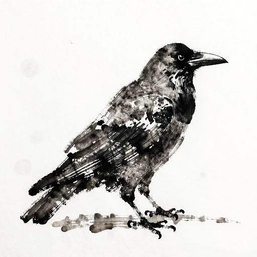 Expressionist Black-and-White Crow Sketch