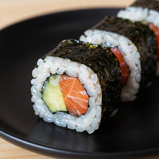 Close-Up Fresh Salmon Sushi Rolls