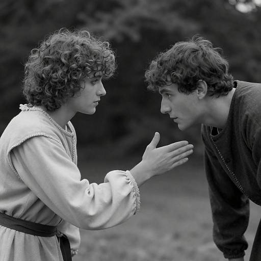 Dramatic Black-and-White Historical Two-Person Portrait