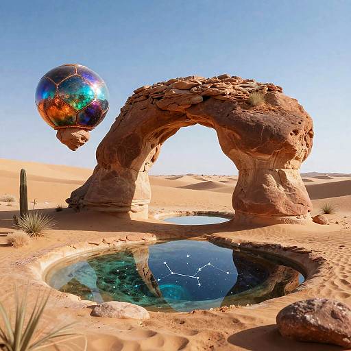Surreal Desert Mirage with Floating Oases