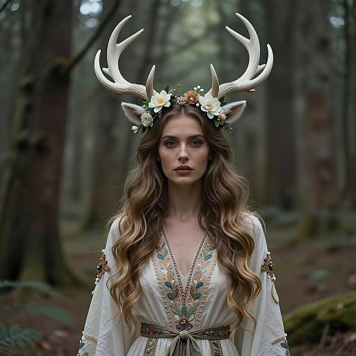 Ethereal Woman in Enchanted Forest