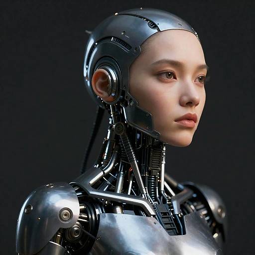 Photo Realistic Steel Cyborg Girl Portrait