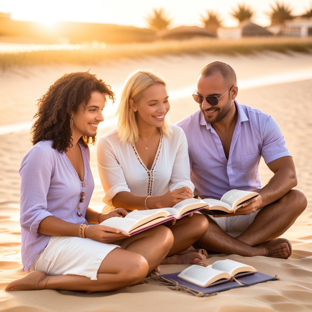 Diverse Friends Studying the Bible at Sunset