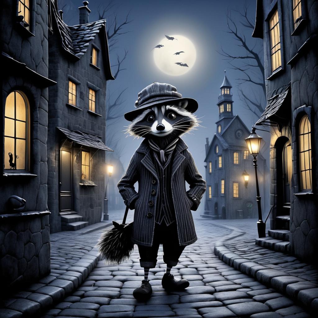 Whimsical Raccoon in Eerie Twilight