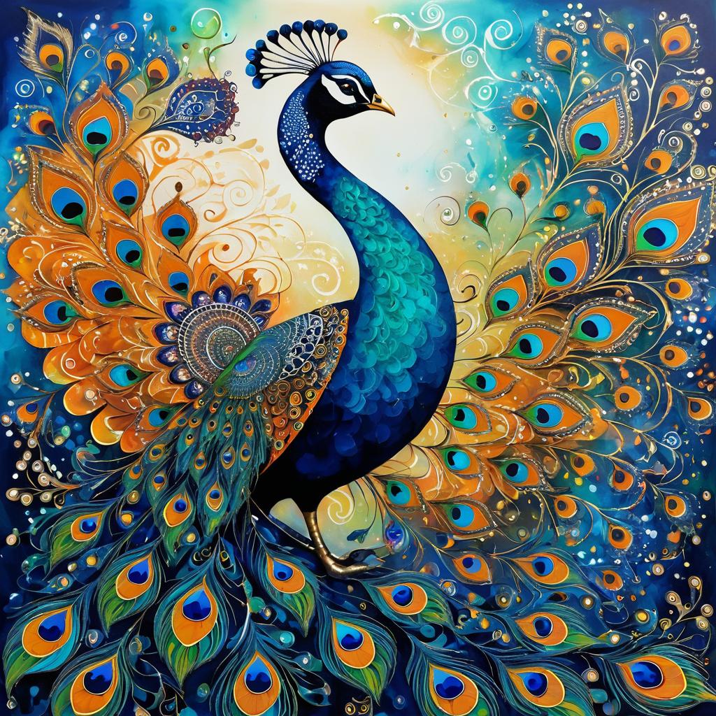 Vibrant Surreal Peacock with Mandalas