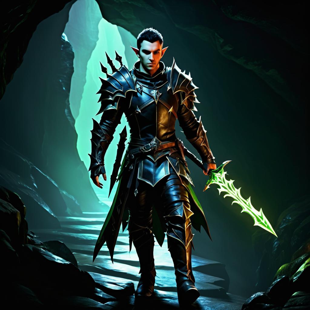 Male Elf Character in Dark Cave