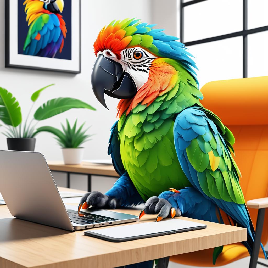 Confident Parrot at Work Desk