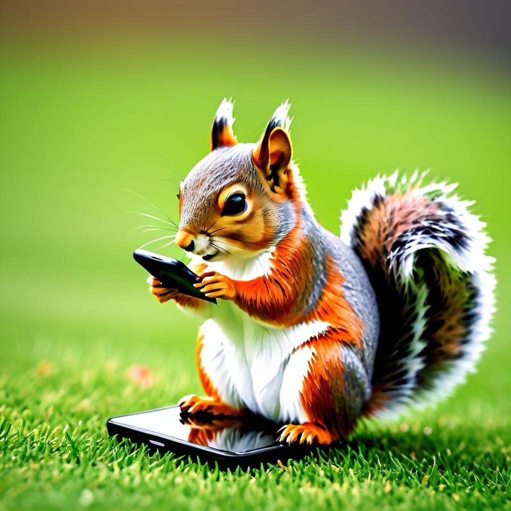 Squirrel Using Smartphone in High Detail