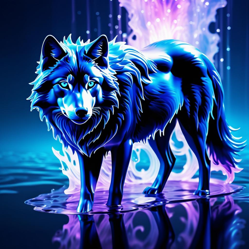 Ethereal Sapphire Wolf in Liquid Form