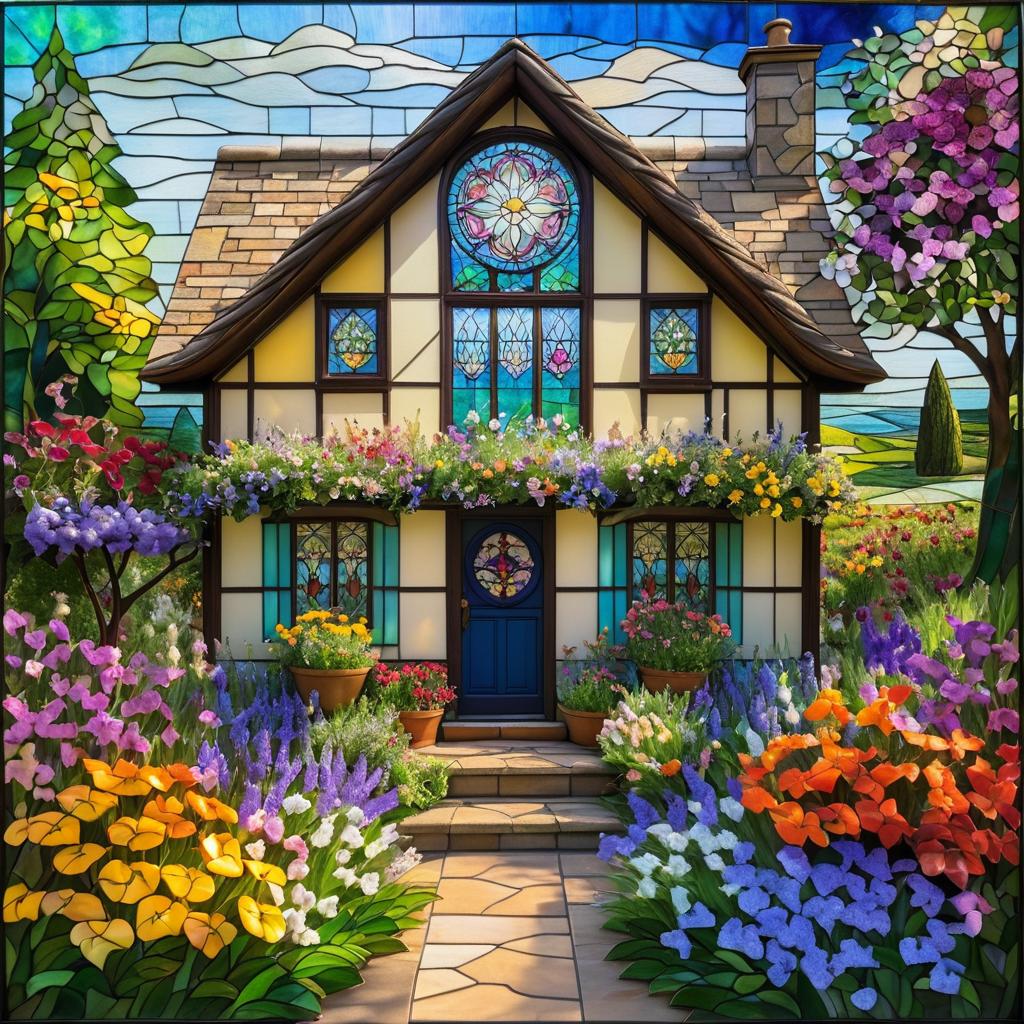 Stunning Stained Glass Cottage Artwork