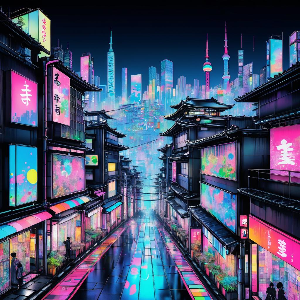 Vibrant Cyberpunk Tokyo Landscape Illustration