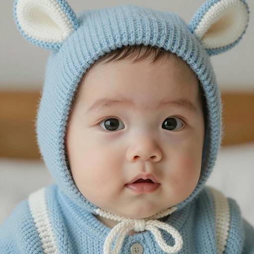 Adorable Baby in Blue Knitted Costume