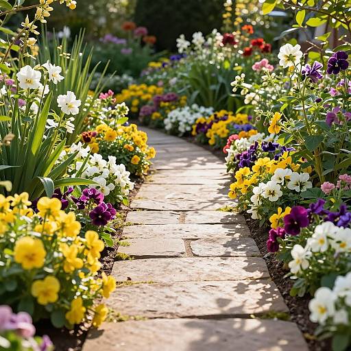 Sunlit Garden Path with Blossoms