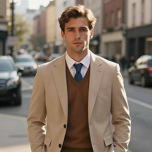 Handsome Man in Beige Suit Portrait
