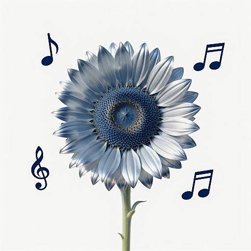 Steel Blue Sunflower with Musical Notes