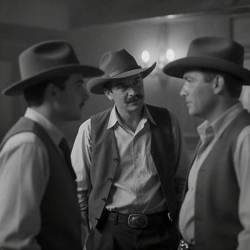 Black-and-White Saloon Trio With Mustache