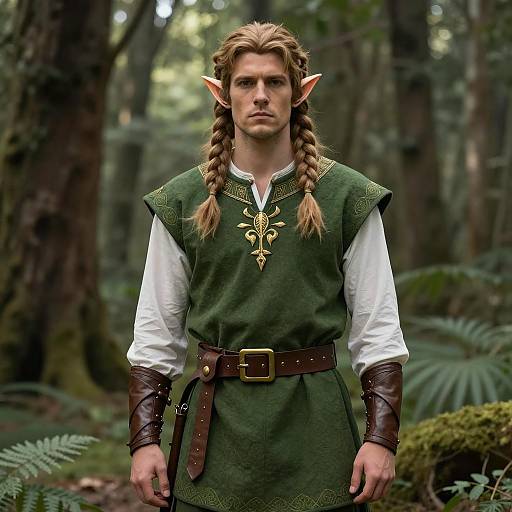 Photorealistic Mythical Elf in Forest Costume