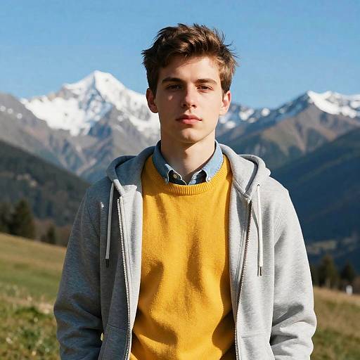 Young Man in Mountainous Landscape