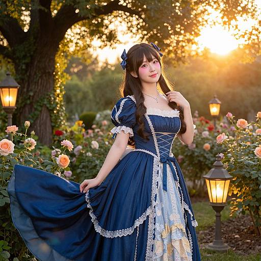 Elegant Woman in Fairy-Tale Garden