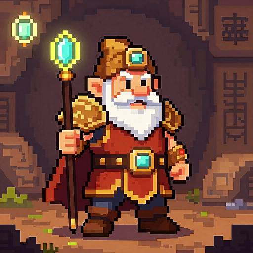 Pixel Art Dwarf Warrior in Cave
