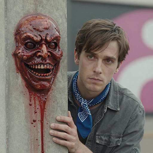 Mysterious Man Behind Grotesque Pillar