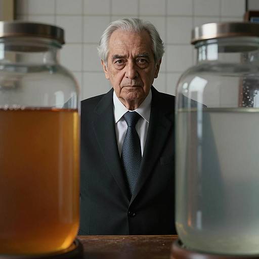 Serious Old Man in Dimly Lit Room