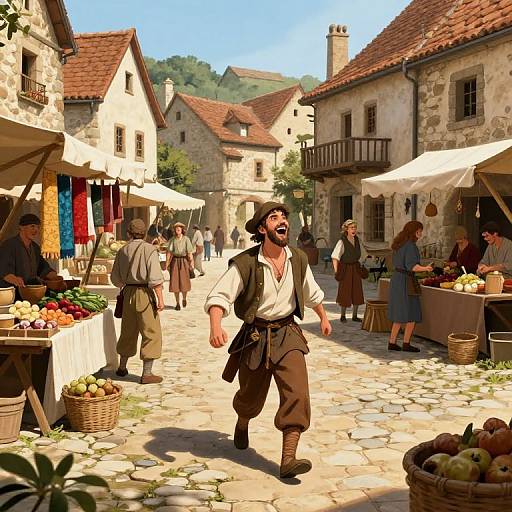 Lively Medieval Market Square Scene