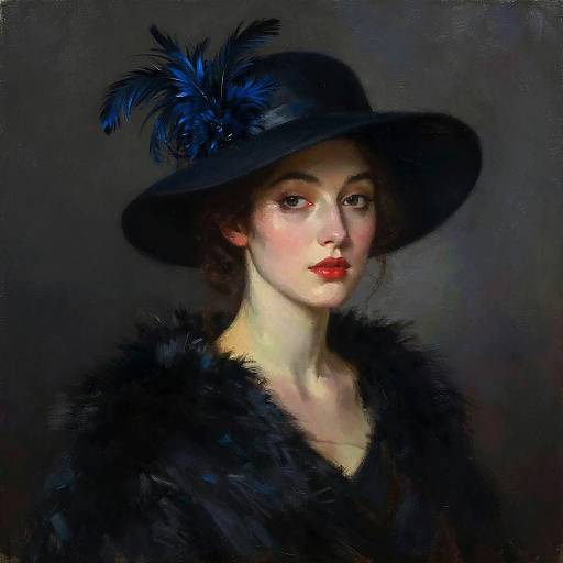 Elegant Woman with Feathered Hat
