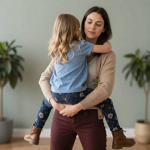 Warm Indoor Moment with Mother and Daughter