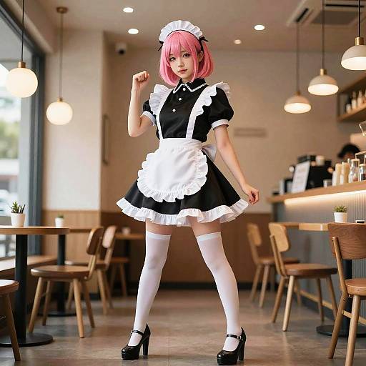 Anime Maid Heels in Cozy Cafe
