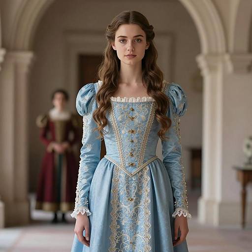 Elegant Princess in Blue Medieval Attire
