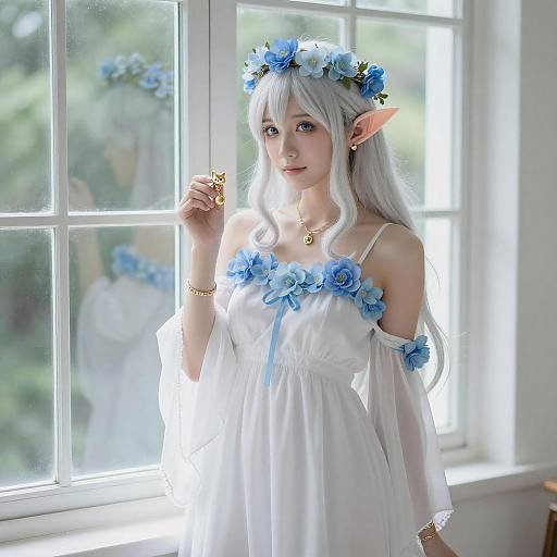 Elf Woman in Flowing Floral Dress