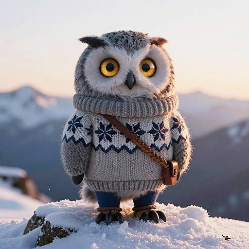 Fluffy Owl Creature in Cozy Sweater