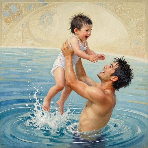 Joyful Father and Child Water Splash