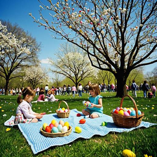 Children Enjoying Easter Egg Hunt in Park