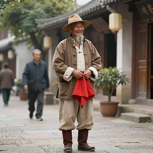 Elderly Asian Man in Traditional Attire