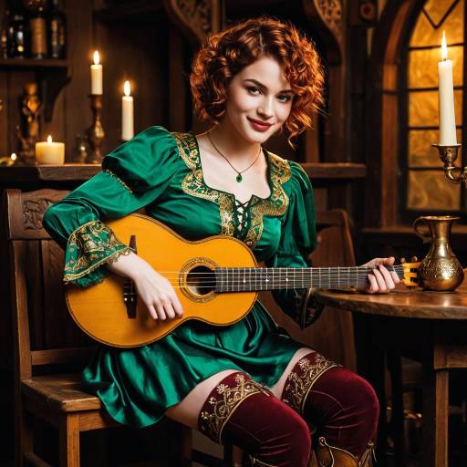 Half-Elf Bard Playing Lute in Medieval Tavern