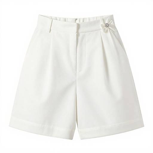 Photograph of a sleek, white, knee-length skirt with a small, circular button detail on the right side. Simple, elegant design.