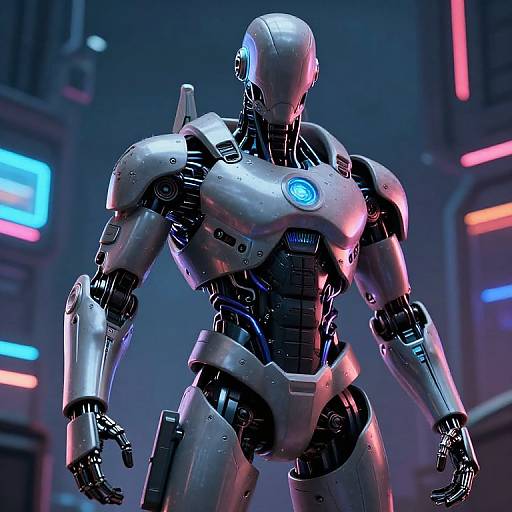 Cybernetic Muscular Humanoid in Neon Future