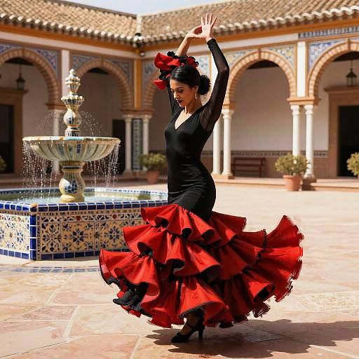 Fiery Flamenco in Sunlit Andalusian Courtyard