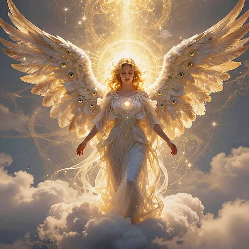 Mystical Multi-Eyed Angel on Clouds